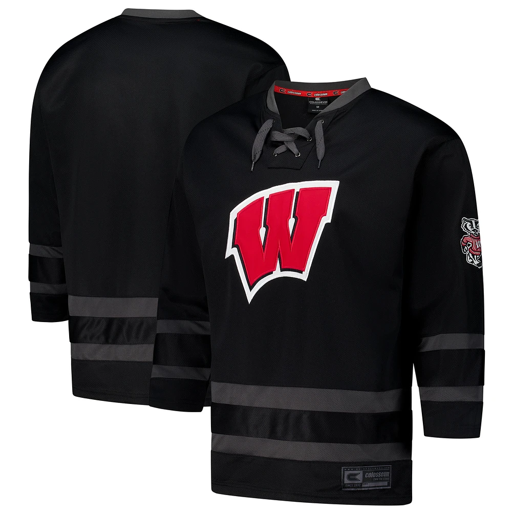 Men's Colosseum Black Wisconsin Badgers On The Ice Hockey Jersey