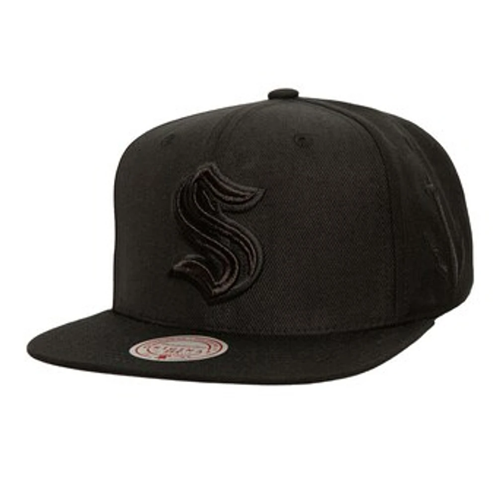 Men's Mitchell & Ness Black Seattle Kraken Soul Strike Pearl Tonal Snapback Hat