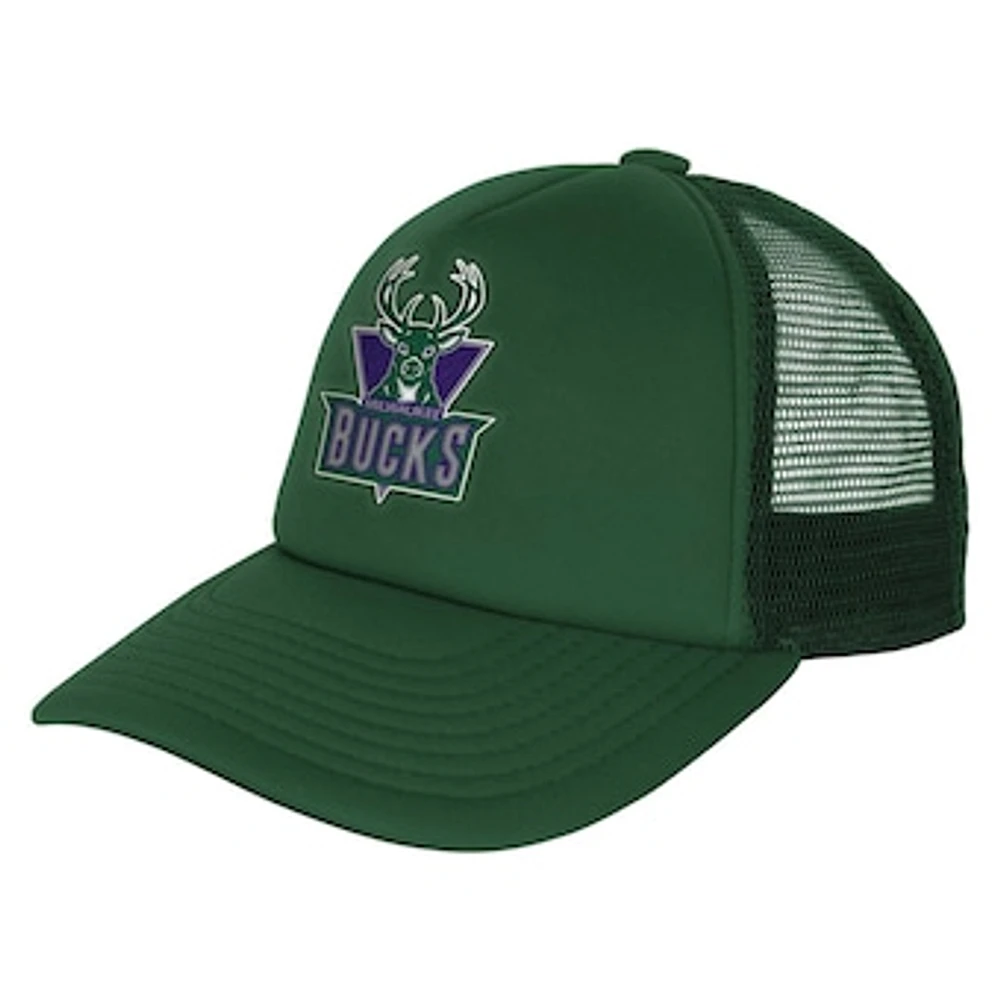 Youth Mitchell & Ness Hunter Green Milwaukee Bucks Core Evergreen Trucker Adjustable Hat