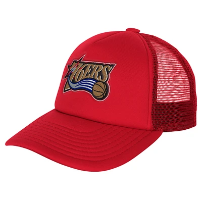 Youth Mitchell & Ness Red Philadelphia 76ers Core Evergreen Trucker Adjustable Hat