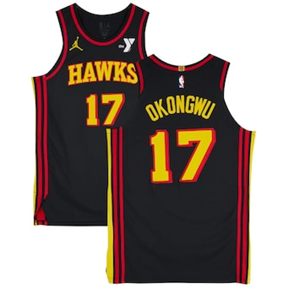 Onyeka Okongwu Atlanta Hawks Game-Used #17 Black Statement Edition Jordan Brand Jersey vs. Philadelphia 76ers on February 9, 2024 - Size 50+4