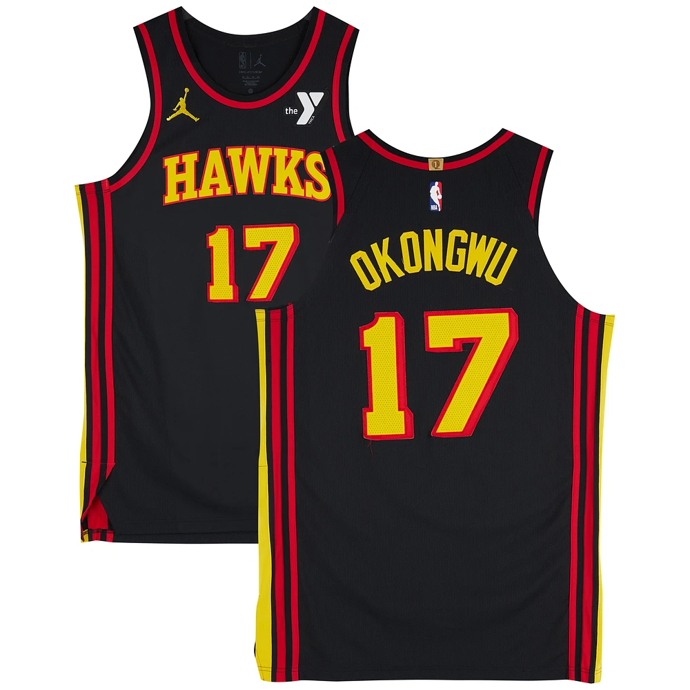 Onyeka Okongwu Atlanta Hawks Game-Used #17 Black Statement Edition Jordan Brand Jersey vs. Philadelphia 76ers on February 9, 2024 - Size 50+4