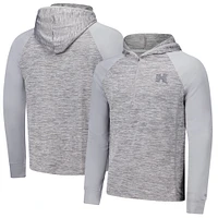 Men's Colosseum Gray Hawaii Rainbow Warriors Cybernetic Raglan Quarter-Zip Hooded Top