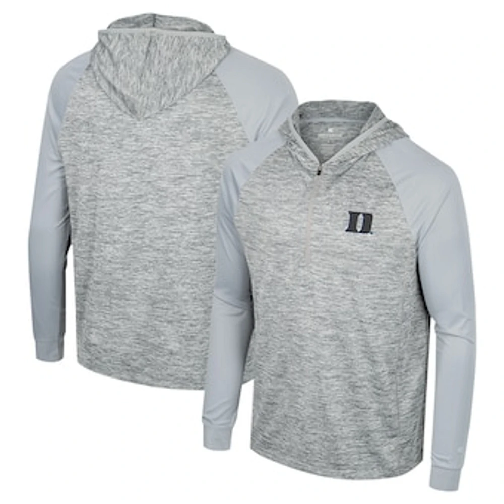 Men's Colosseum Gray Duke Blue Devils Cybernetic Raglan Quarter-Zip Hooded Top