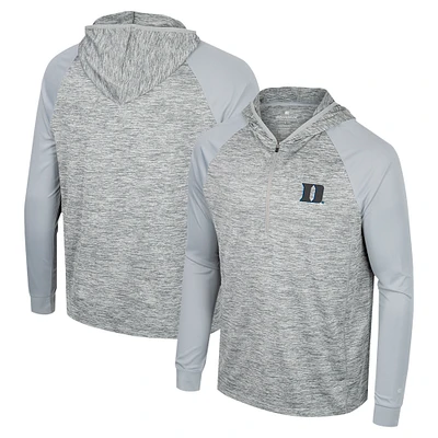 Men's Colosseum Gray Duke Blue Devils Cybernetic Raglan Quarter-Zip Hooded Top