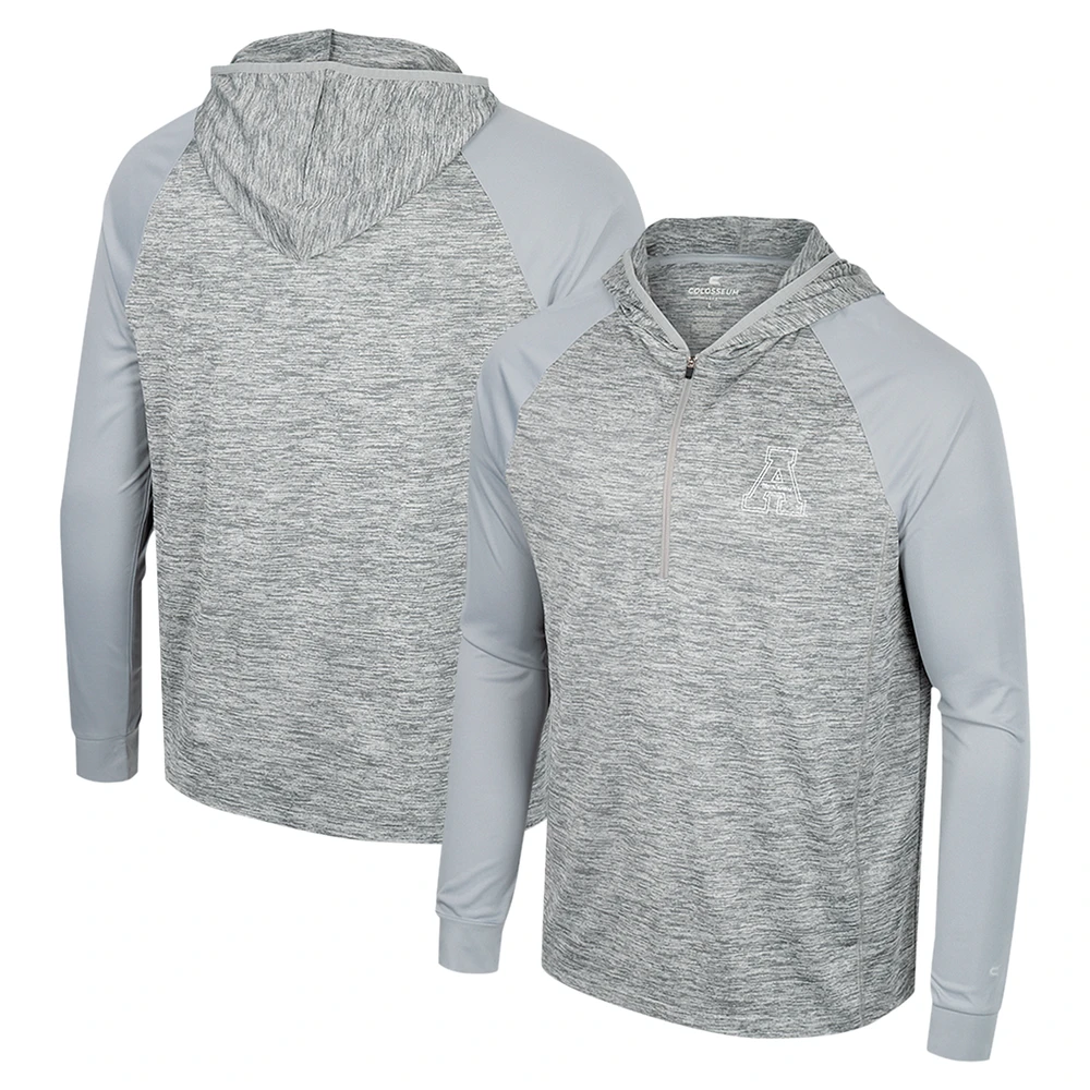 Men's Colosseum Gray Appalachian State Mountaineers Cybernetic Raglan Quarter-Zip Hooded Top