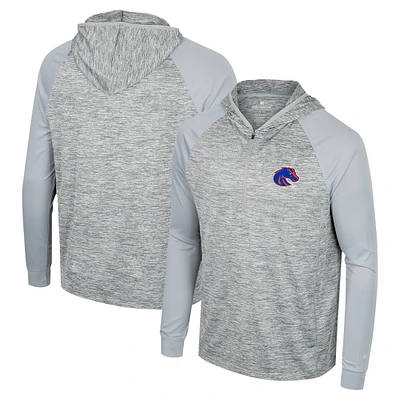 Men's Colosseum Gray Boise State Broncos Cybernetic Raglan Quarter-Zip Hooded Top