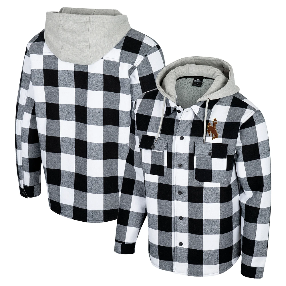 Men's Colosseum Black/White Wyoming Cowboys Buffalo Plaid Full-Zip Hoodie Jacket