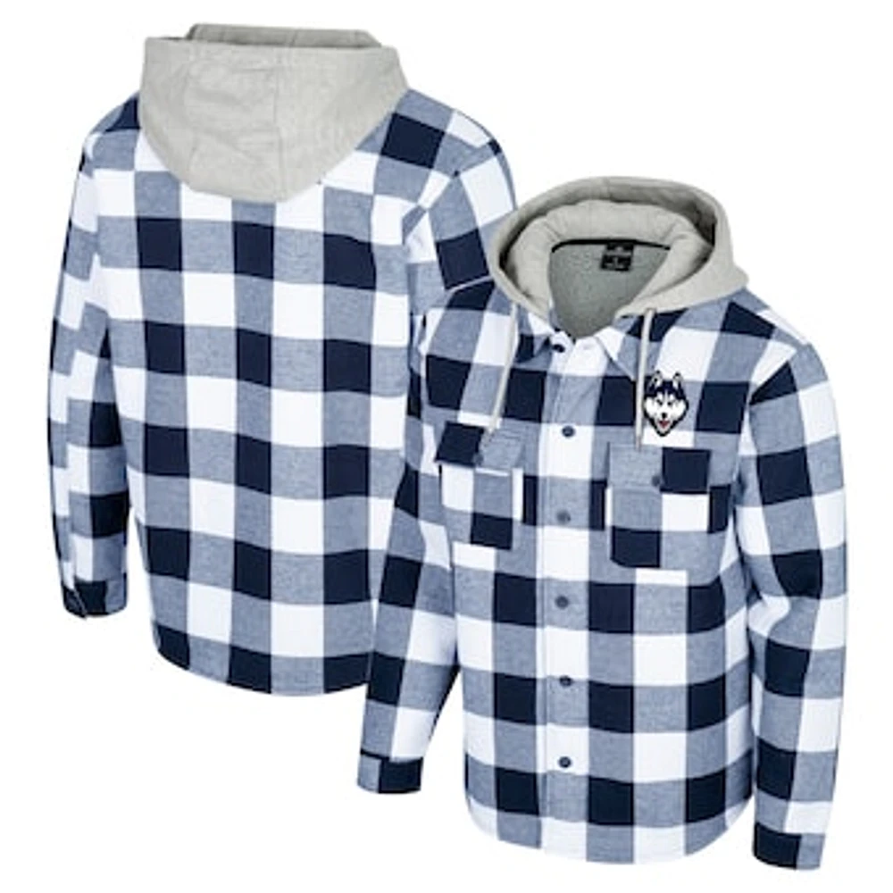 Men's Colosseum Navy/White UConn Huskies Buffalo Plaid Full-Zip Hoodie Jacket