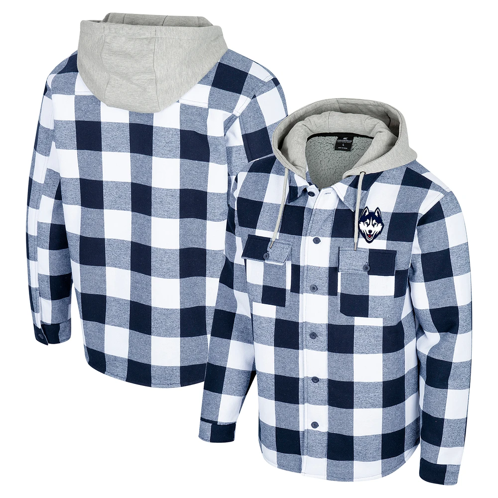 Men's Colosseum Navy/White UConn Huskies Buffalo Plaid Full-Zip Hoodie Jacket