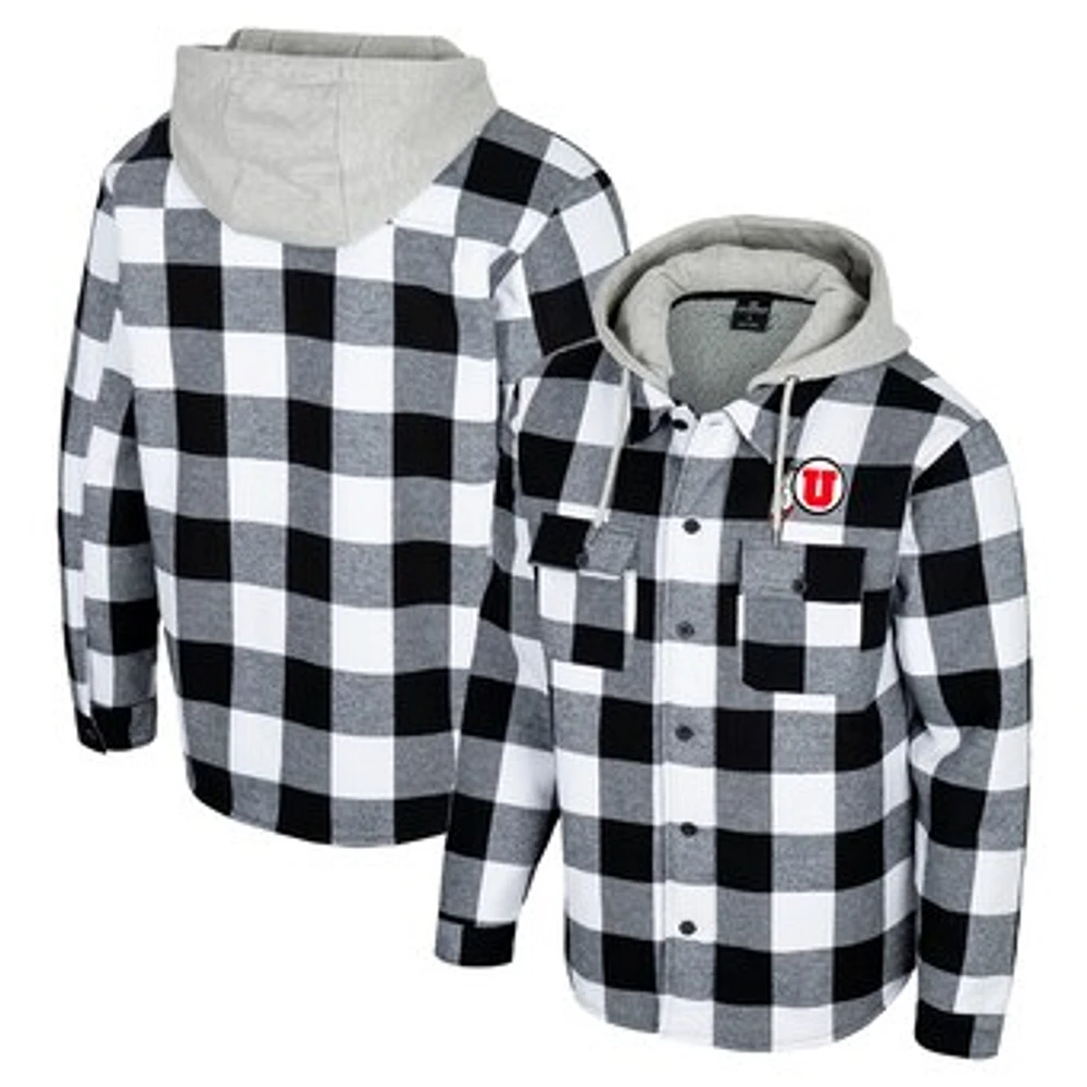 Men's Colosseum Black/White Utah Utes Buffalo Plaid Full-Zip Hoodie Jacket