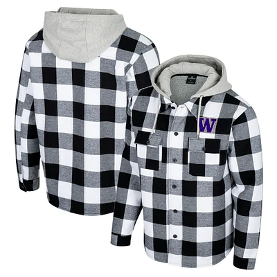 Men's Colosseum Black/White Washington Huskies Buffalo Plaid Full-Zip Hoodie Jacket