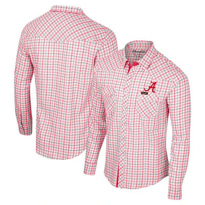 Men's Colosseum x Wrangler White Alabama Crimson Tide Plaid Window Pane Long Sleeve Full-Snap Shirt