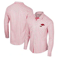 Men's Colosseum x Wrangler White Arkansas Razorbacks Plaid Window Pane Long Sleeve Full-Snap Shirt