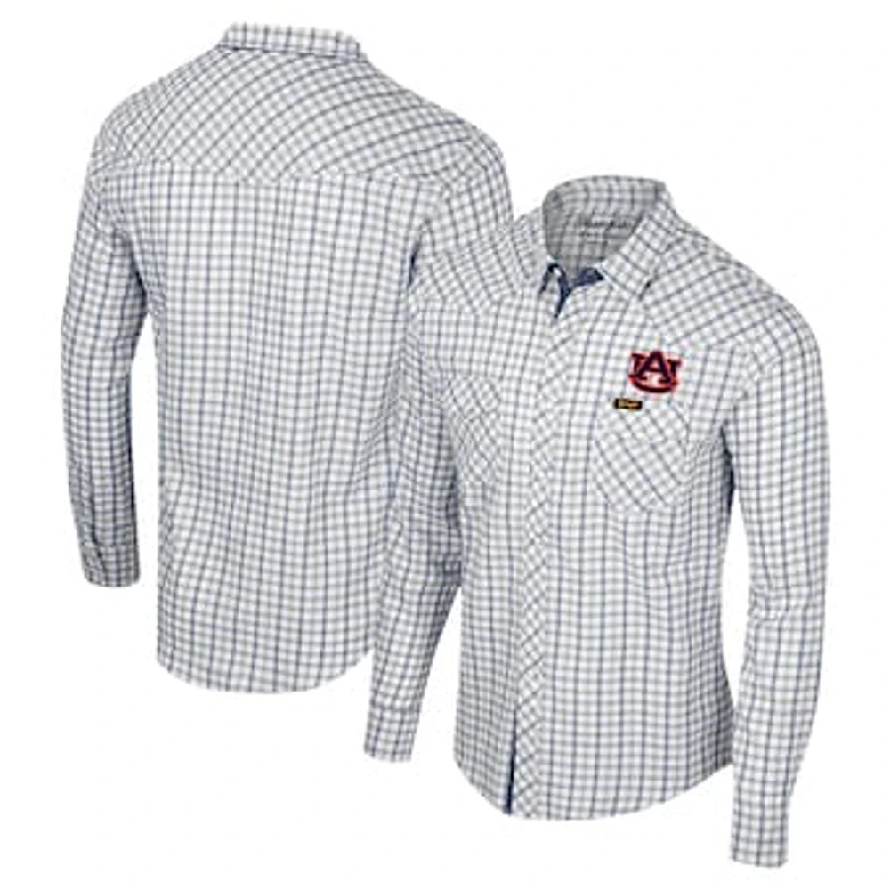 Men's Colosseum x Wrangler White Auburn Tigers Plaid Window Pane Long Sleeve Full-Snap Shirt