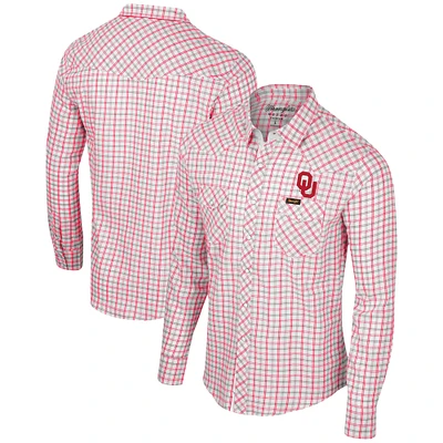 Men's Colosseum x Wrangler White Oklahoma Sooners Plaid Window Pane Long Sleeve Full-Snap Shirt