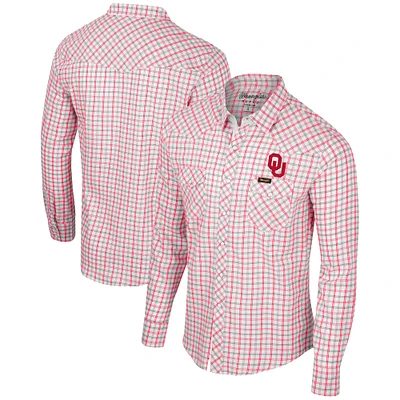 Men's Colosseum x Wrangler White Oklahoma Sooners Plaid Window Pane Long Sleeve Full-Snap Shirt