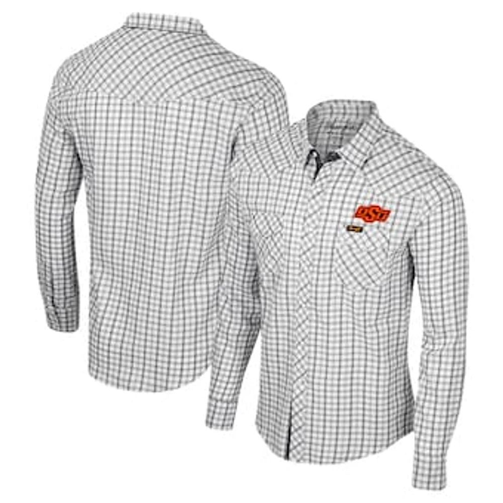 Men's Colosseum x Wrangler White Oklahoma State Cowboys Plaid Window Pane Long Sleeve Full-Snap Shirt