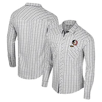 Men's Colosseum x Wrangler White Florida State Seminoles Plaid Window Pane Long Sleeve Full-Snap Shirt