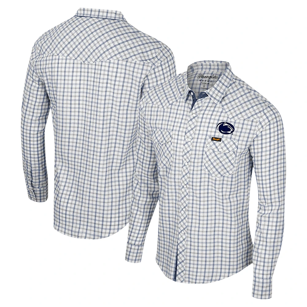 Men's Colosseum x Wrangler White Penn State Nittany Lions Plaid Window Pane Long Sleeve Full-Snap Shirt