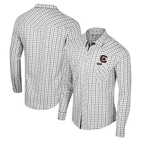 Men's Colosseum x Wrangler White South Carolina Gamecocks Plaid Window Pane Long Sleeve Full-Snap Shirt