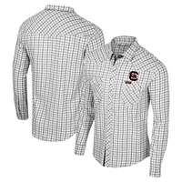 Men's Colosseum x Wrangler White South Carolina Gamecocks Plaid Window Pane Long Sleeve Full-Snap Shirt