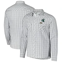 Men's Colosseum x Wrangler White Michigan State Spartans Plaid Window Pane Long Sleeve Full-Snap Shirt