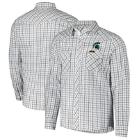 Men's Colosseum x Wrangler White Michigan State Spartans Plaid Window Pane Long Sleeve Full-Snap Shirt