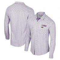 Men's Colosseum x Wrangler White LSU Tigers Plaid Window Pane Long Sleeve Full-Snap Shirt