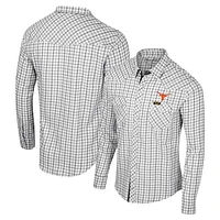 Men's Colosseum x Wrangler White Texas Longhorns Plaid Window Pane Long Sleeve Full-Snap Shirt