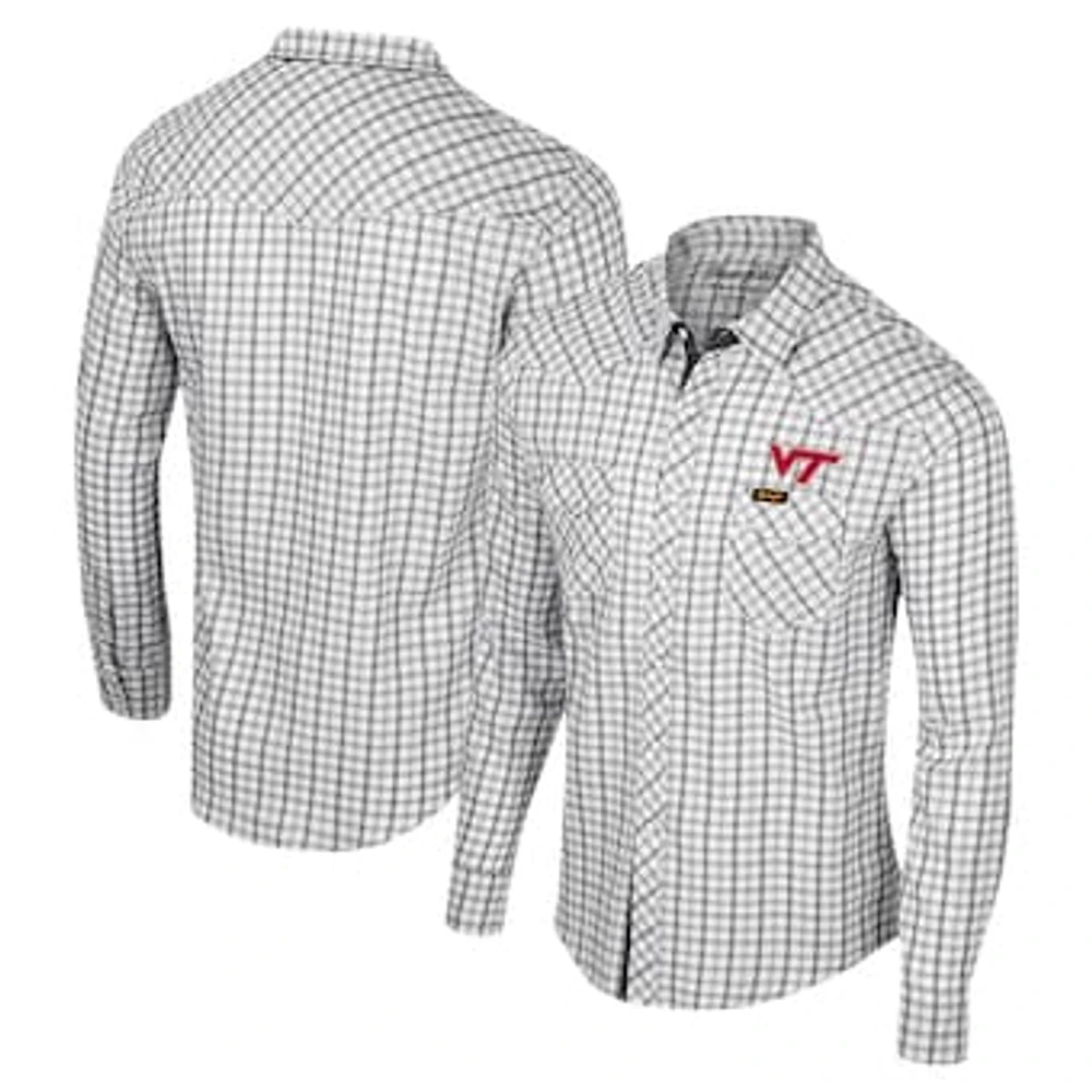 Men's Colosseum x Wrangler White Virginia Tech Hokies Plaid Window Pane Long Sleeve Full-Snap Shirt