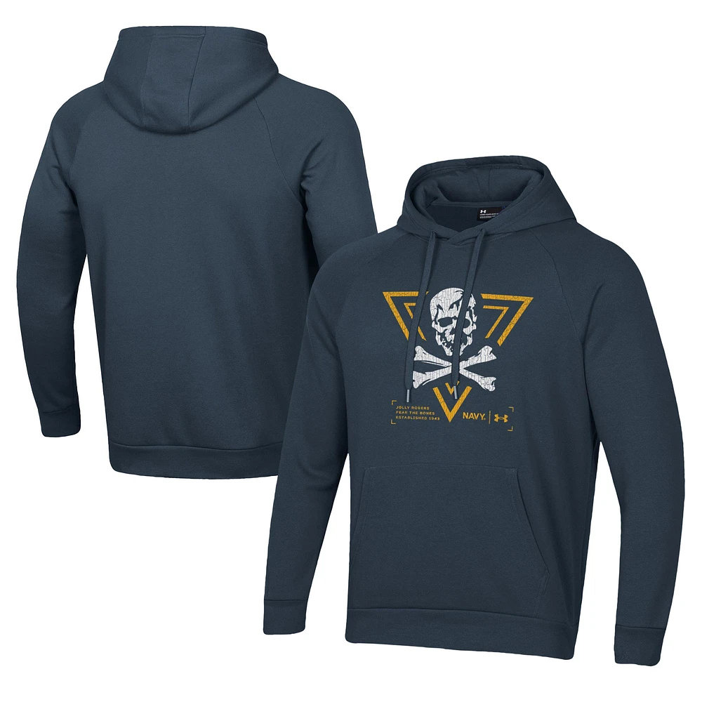 Men's Under Armour Navy Navy Midshipmen 2024 Rivalry Shield Raglan Fleece Pullover Hoodie