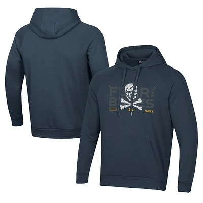 Men's Under Armour Navy Midshipmen 2024 Rivalry White Skull Raglan Fleece Pullover Hoodie