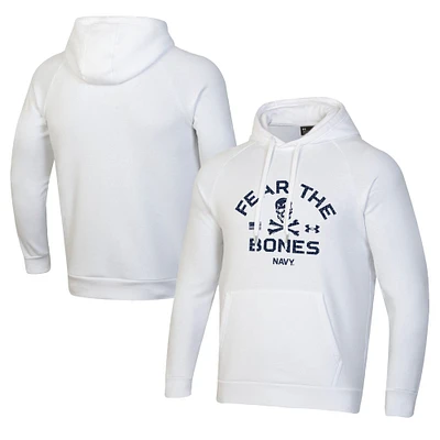 Men's Under Armour White Navy Midshipmen 2024 Rivalry Fear The Bones Raglan Fleece Pullover Hoodie