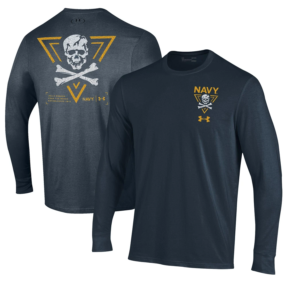 Men's Under Armour Navy Midshipmen 2024 Rivalry Shield Performance Long Sleeve T-Shirt