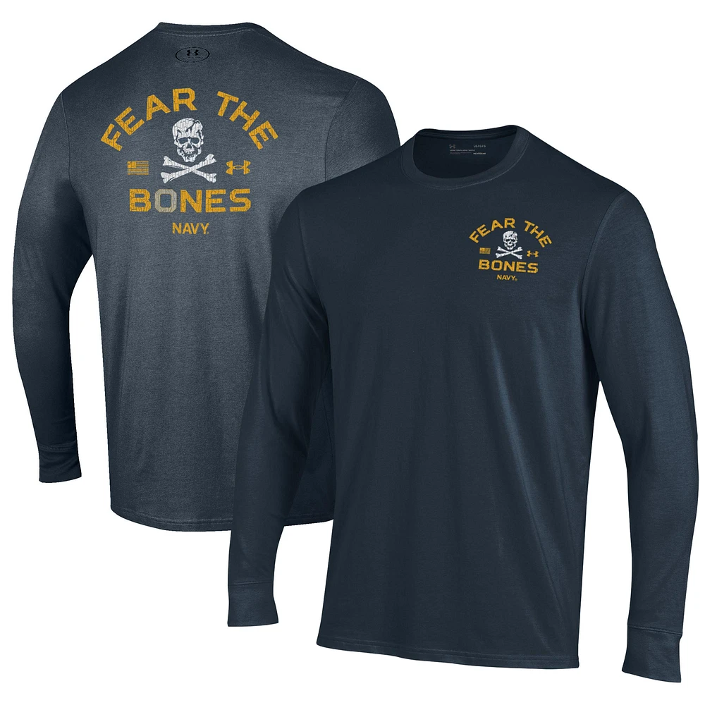 Men's Under Armour Navy Navy Midshipmen 2024 Rivalry Fear The Bones Performance Long Sleeve T-Shirt