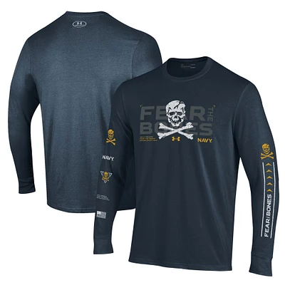 Men's Under Armour Navy Midshipmen 2024 Rivalry Skull Performance Long Sleeve T-Shirt