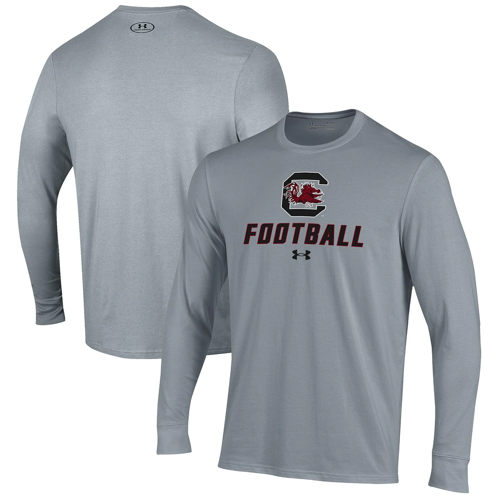 Men's Under Armour Grey South Carolina Gamecocks Football Performance Long Sleeve T-Shirt