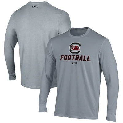 Men's Under Armour Grey South Carolina Gamecocks Football Performance Long Sleeve T-Shirt