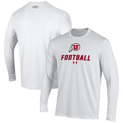 Men's Under Armour White Utah Utes Football Performance Long Sleeve T-Shirt