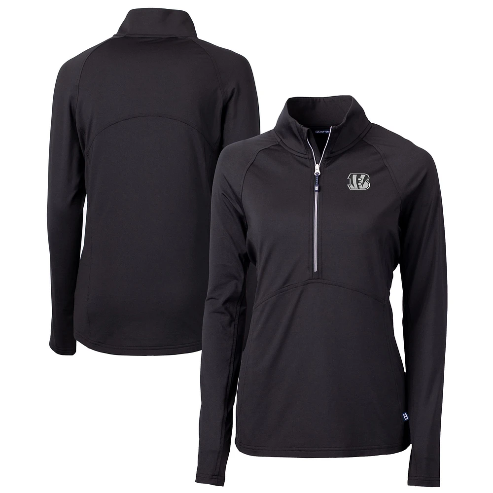 Women's Cutter & Buck Black Cincinnati Bengals Adapt Eco Knit Stretch Recycled Half-Zip Pullover Top