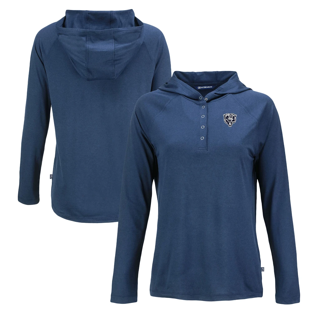 Women's Cutter & Buck Navy Chicago Bears Coastline Epic Comfort Eco Recycled Long Sleeve Hoodie T-Shirt