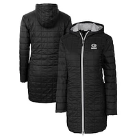 Women's Cutter & Buck Black Green Bay Packers Rainier PrimaLoft® Eco Insulated Full-Zip Hoodie Long Coat
