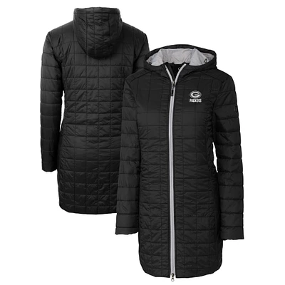 Women's Cutter & Buck Black Green Bay Packers Rainier PrimaLoft® Eco Insulated Full-Zip Hoodie Long Coat
