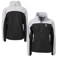 Women's Cutter & Buck Black/Gray Las Vegas Raiders Charter Eco Recycled Half-Zip Hoodie Anorak Jacket