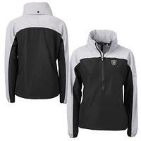 Women's Cutter & Buck Black/Gray Las Vegas Raiders Charter Eco Recycled Half-Zip Hoodie Anorak Jacket