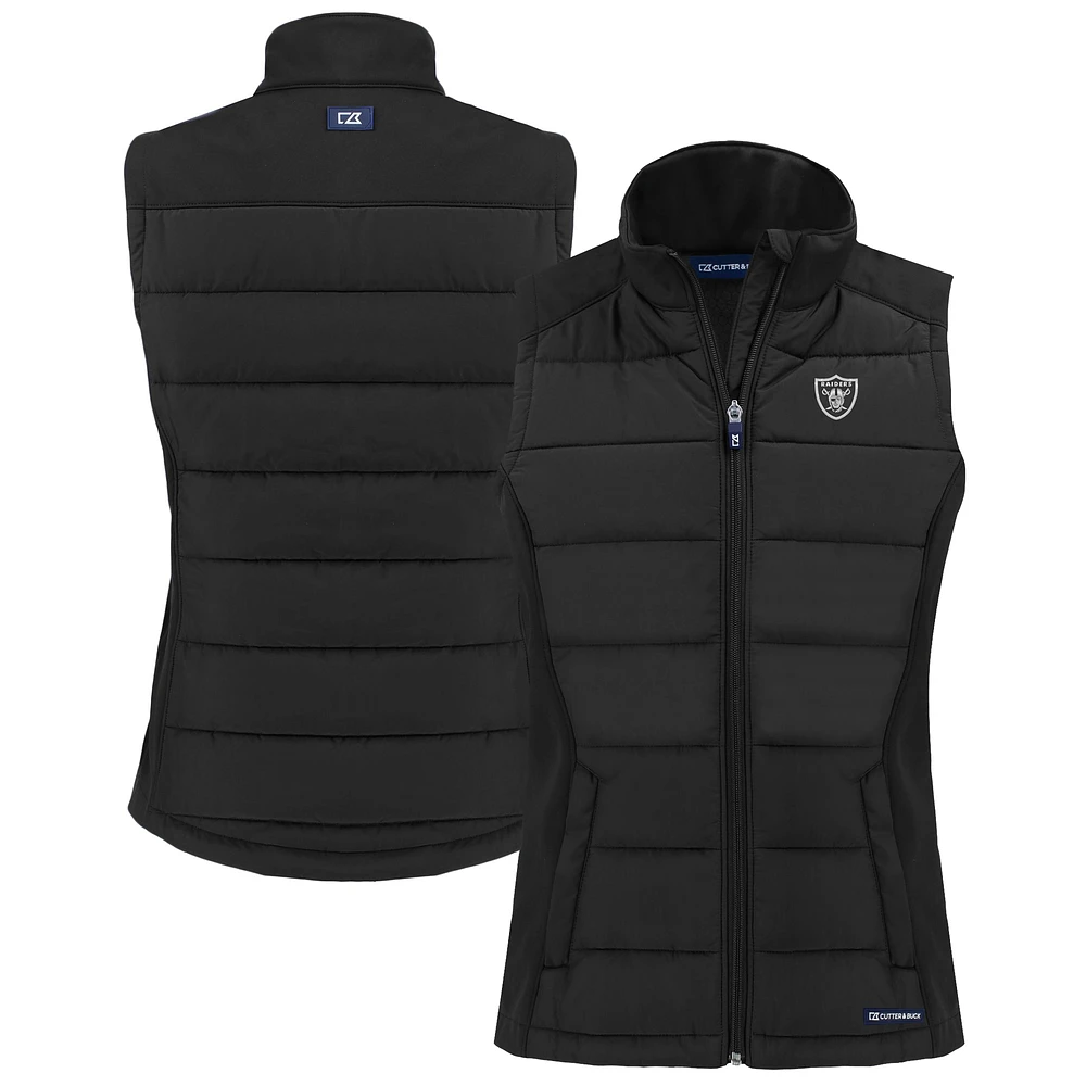Women's Cutter & Buck Black Las Vegas Raiders Evoke Hybrid Eco Softshell Recycled Full-Zip Vest