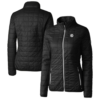 Women's Cutter & Buck Black Pittsburgh Steelers Rainier PrimaLoft Eco Insulated Full-Zip Puffer Jacket