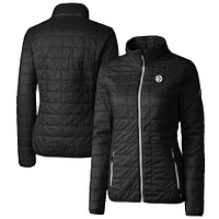 Women's Cutter & Buck Black Pittsburgh Steelers Rainier PrimaLoft Eco Insulated Full-Zip Puffer Jacket