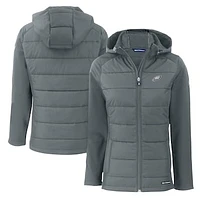 Women's Cutter & Buck Dark Gray Philadelphia Eagles Evoke Hybrid Eco Softshell Recycled Full-Zip Hoodie Jacket